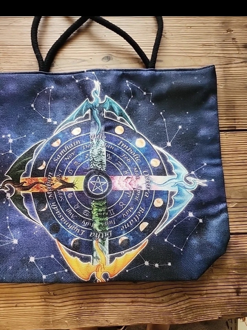 Canvas Zodiac Compass/Dragon Wheel Of The Year Multicolor Tote Bag